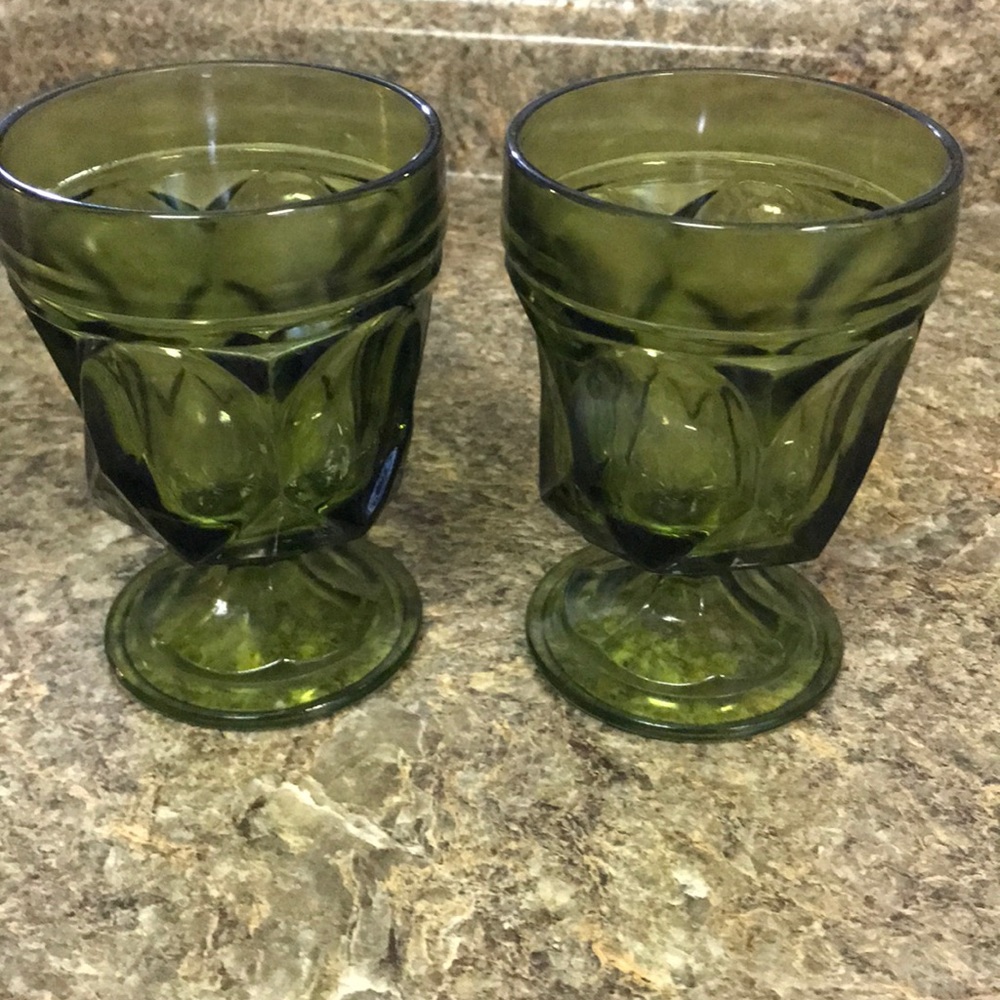 Vintage green glass goblets